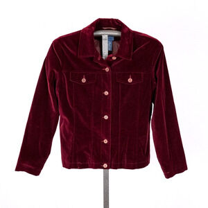 Vintage Faconnable Women's Velvet Jacket LARGE Burgundy Luxury Classic